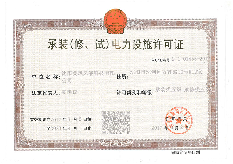 Permit to install (repair, test) power facilities